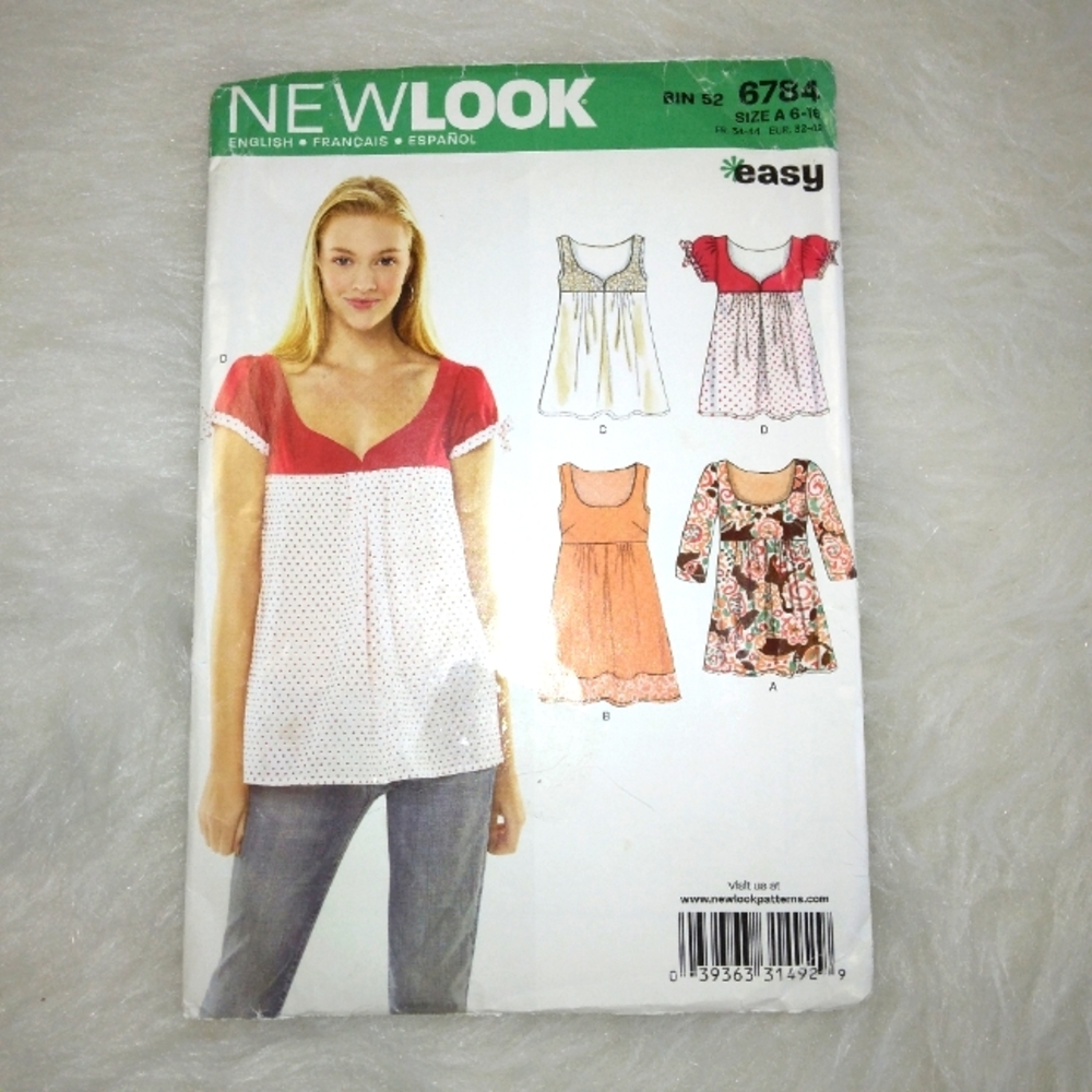 NEW LOOK EASY Misses' Top, tunic or dress w/sleeve & neckline variations Size 6-